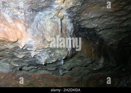 19th century quarry with pea stone; pisolite or calc sinter. Displaced water Stock Photo