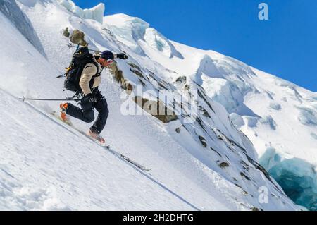 Telemarker on downhill in Stubai Alps Stock Photo