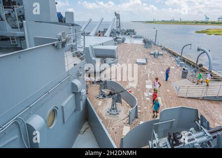 Deck of the USS Alabama museum battleship at the Battleship Memorial Park in Mobile, Alabama Stock Photo