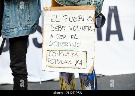 CABA, Buenos Aires, Argentina; Sept 24, 2021: Global Climate Strike, poster with the text The people must become sovereign again. Popular consultation Stock Photo