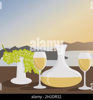Two glasses and a decanter of white wine Stock Vector