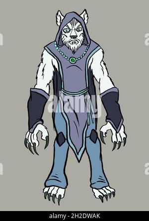 A white furry anthropomorphic monster creature illustration Stock Photo