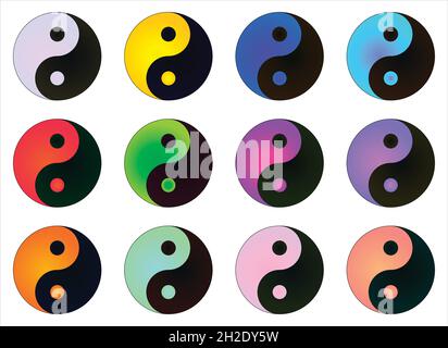 Yin yang symbol in different colors black blackish and other colors gradient Stock Vector