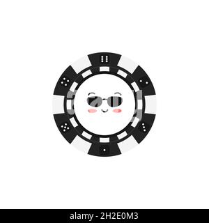 Casino poker chip in sunglasses emoticon isolated on white background. Stock Vector