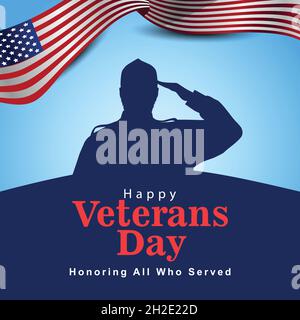 happy veterans day USA. American old soldier saluting with flag. vector illustration design Stock Vector