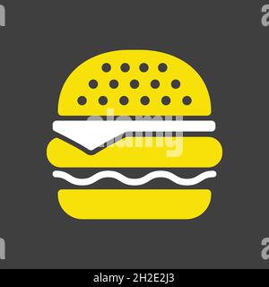 Burger vector glyph icon on dark background. Fast food sign. Graph symbol for cooking web site and apps design, logo, app, UI Stock Vector