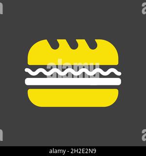Subway Sandwich vector glyph icon on dark background. Fast food sign. Graph symbol for cooking web site and apps design, logo, app, UI Stock Vector