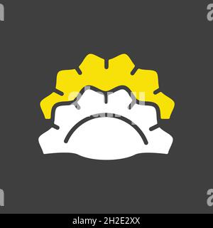 Two dumplings, potstickers or jiaozi vector glyph icon on dark background. Fast food sign. Graph symbol for cooking web site and apps design, logo, ap Stock Vector
