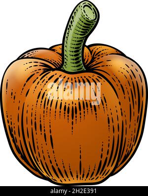 Pepper Vegetable Vintage Woodcut Illustration Stock Vector