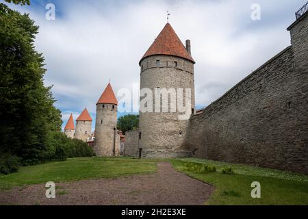 Towers Square view of Tallinn medieval City Wall - Tallinn, Estonia Stock Photo