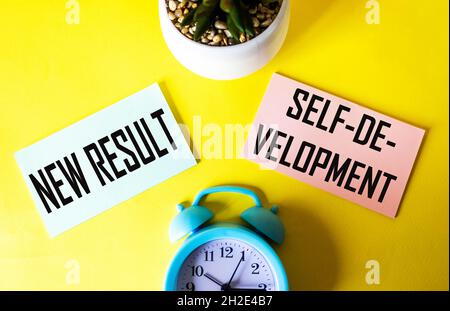 New way of thinking New result. Self-development. Motivational inspirational word quote. Yellow background Stock Photo