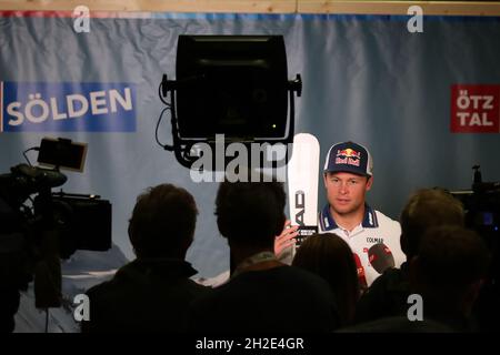 Solden, Austria. 21st Oct, 2021. Alpine Ski World Cup 2021-2022 - Press Conferences before the Giant Slalom opening race as part of the Alpine Ski World Cup in Solden on October 21, 2021; French alpine skier and Overall Winner Alexis Pinturault (Photo by Pierre Teyssot/ESPA-Images) Credit: European Sports Photo Agency/Alamy Live News Stock Photo