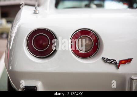 Reocin, Cantabria, Spain - October 2, 2021: Exhibition of classic vehicles. The Stingray coupe was the third generation of the Chevrolet Corvette, it Stock Photo