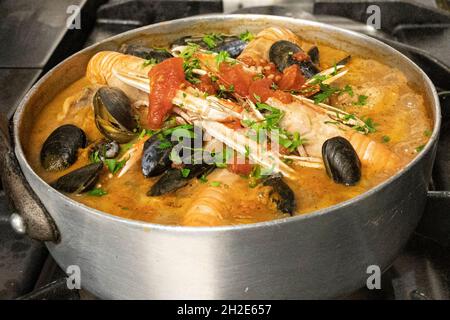 Ttorro or ttoro, the famous fish soup of Ciboure, invented by the grand-father of Michel Niquet, chef of the restaurant Chez Mattin Stock Photo