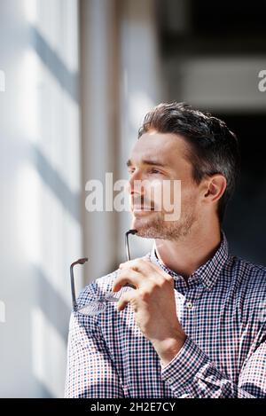 He's got ideas to consider in taking his business forward Stock Photo