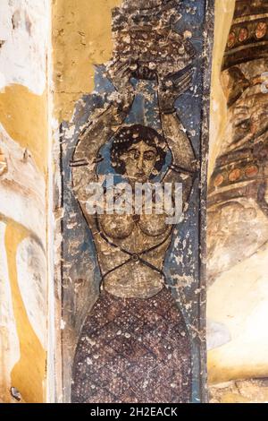 QUSAYR AMRA, JORDAN - APRIL 3, 2017: Frescoes in Qusayr Amra sometimes Quseir Amra or Qasr Amra , one of the desert castles located in eastern Jordan Stock Photo