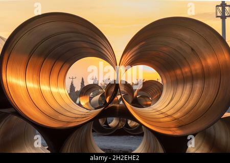 hollow large iron sewer pipes Stock Photo