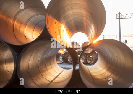 hollow large iron sewer pipes Stock Photo