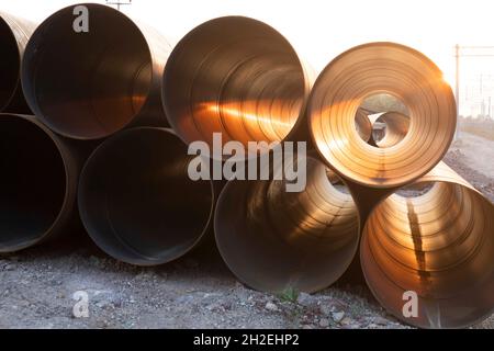 hollow large iron sewer pipes Stock Photo