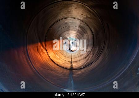 hollow large iron sewer pipes Stock Photo