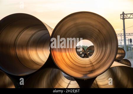 hollow large iron sewer pipes Stock Photo