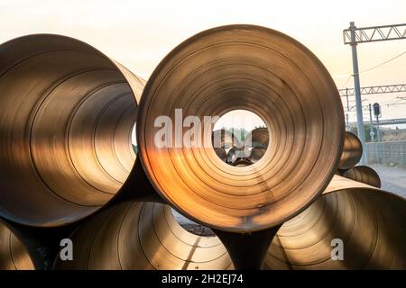 hollow large iron sewer pipes Stock Photo