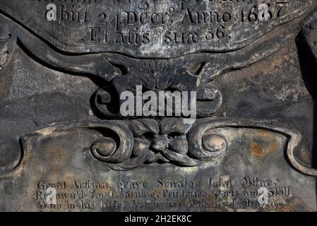 Green Men on the 17th century mural monument to John Mylne or Milne or Mylne (1611-67) in Greyfriars Kirkyard, Edinburgh, Scotland, UK. Stock Photo