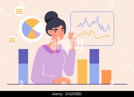 Woman analyzes charts Stock Vector