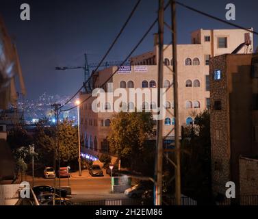 Panorama of Jerusalem Old City and Mount of Olives at Night, Israel Stock Photo