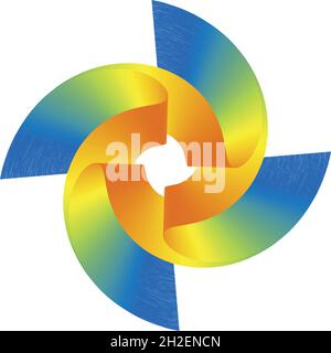 Isolated on white background. Geometric shape made of yellow, blue and orange colors. Logo design. Vector art. Adobe illustrator EPS 8 Stock Vector