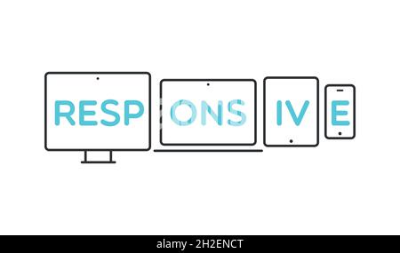 Responsive design. Mobile devices with the word "Responsive" in the middle. Vector illustration, flat design Stock Vector