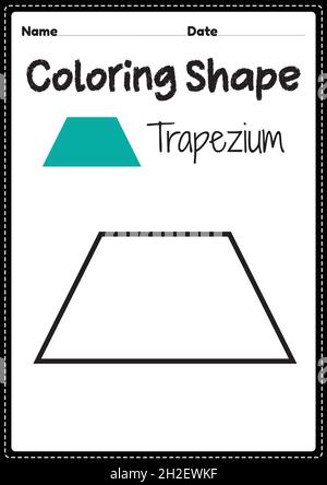 Trapezium coloring page for preschool, kindergarten & Montessori kids to practice visual art drawing and coloring activities to develop creativity, fo Stock Vector