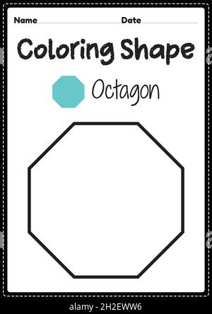 Octagon coloring page for preschool, kindergarten & Montessori kids to practice visual art drawing and coloring activities to develop creativity, focu Stock Vector