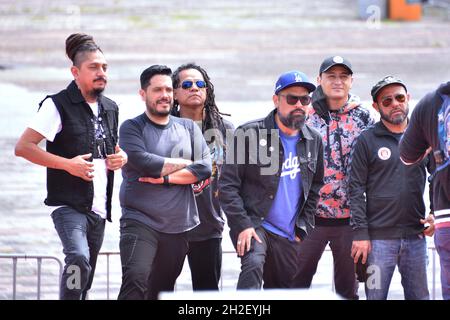 Mexico City, Mexico. October 21, 2021, Integrants of Mexican band Panteon Rococo arrive at press conference to launch the latest album ‘ Ofrenda’ at Palacio de los Deportes. On October 21, 2021 in Mexico City, Mexico. (Photo by Carlos Tischler/ Eyepix Group) Stock Photo