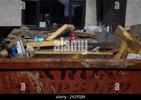 Building rubbish seen in a skip. Stock Photo