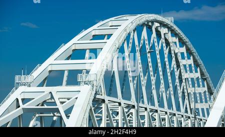 Crimean automobile bridge connecting the banks of the Kerch Strait: Taman and Kerch, Crimea. Russia Stock Photo