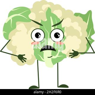 Cute cabbage character with angry emotions, face, arms and legs. The ...