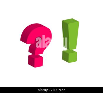 Large red Question Mark And green Exclamation Mark isometric. Stock Vector