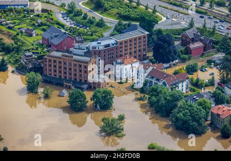 Luftbild, Ruhrhochwasser, Überschwemmung,  Baak, Hattingen, Ruhrgebiet, Nordrhein-Westfalen, Deutschland Stock Photo