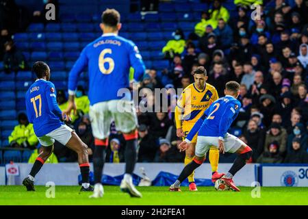 Glasgow, UK. 21st Oct, 2021. Blas Riveros (15) of Broendby IF seen during the UEFA Europa League match between Rangers and Broendby IF at Ibrox Stadium in Glasgow. (Photo Credit: Gonzales Photo/Alamy Live News Stock Photo