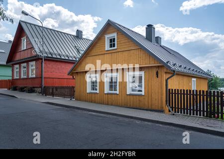 Typical houses with three windows - Trakai, Lithuania Stock Photo