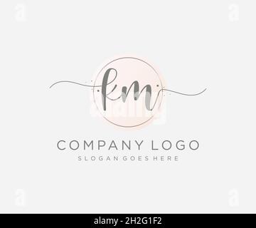 KM feminine logo. Usable for Nature, Salon, Spa, Cosmetic and Beauty Logos. Flat Vector Logo Design Template Element. Stock Vector