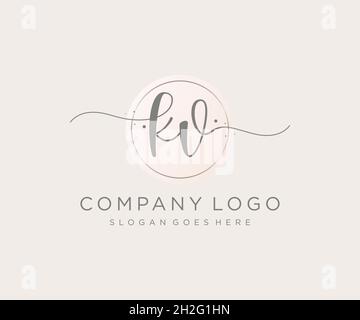 KV feminine logo. Usable for Nature, Salon, Spa, Cosmetic and Beauty Logos. Flat Vector Logo Design Template Element. Stock Vector