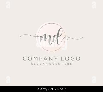 MD feminine logo. Usable for Nature, Salon, Spa, Cosmetic and Beauty Logos. Flat Vector Logo Design Template Element. Stock Vector