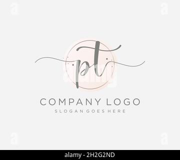 PT feminine logo. Usable for Nature, Salon, Spa, Cosmetic and Beauty Logos. Flat Vector Logo Design Template Element. Stock Vector
