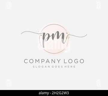 PM feminine logo. Usable for Nature, Salon, Spa, Cosmetic and Beauty Logos. Flat Vector Logo Design Template Element. Stock Vector