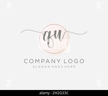 QU feminine logo. Usable for Nature, Salon, Spa, Cosmetic and Beauty Logos. Flat Vector Logo Design Template Element. Stock Vector