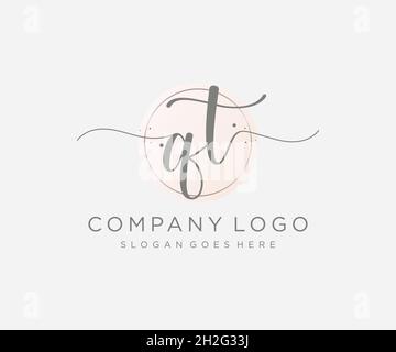 QT feminine logo. Usable for Nature, Salon, Spa, Cosmetic and Beauty Logos. Flat Vector Logo Design Template Element. Stock Vector
