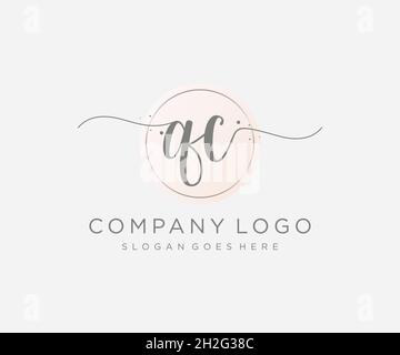 QC feminine logo. Usable for Nature, Salon, Spa, Cosmetic and Beauty Logos. Flat Vector Logo Design Template Element. Stock Vector