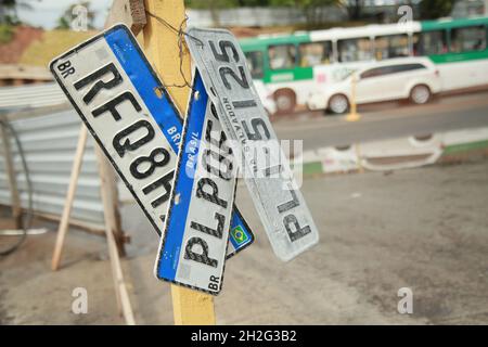 salvador, bahia, brazil - october 21, 2021: plates removed from vehicles during street haulage in the rainy season in the city of Salvador. Stock Photo